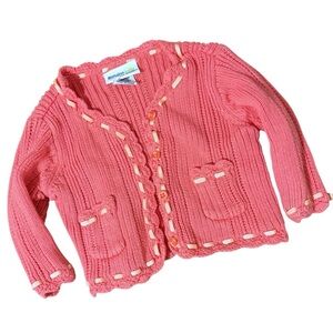 Vintage OshKosh Baby Pink Knit Cardigan Sweater 3M Ribbon Trim
